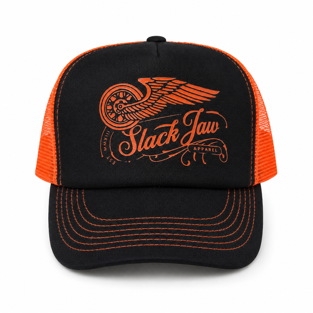 Rusty Wheels Blk/Org Trucker cap