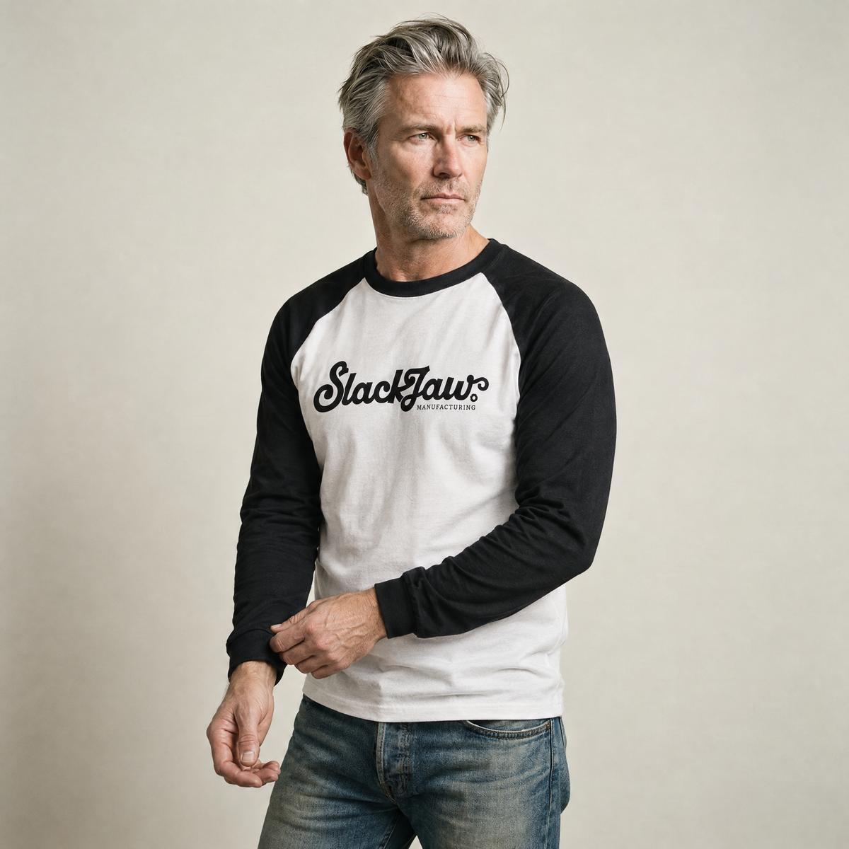 Script Raglan Long Sleeve T Shirt - Black/White