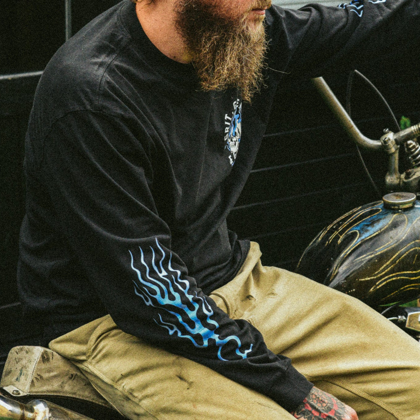 Grit, Grease & Grind Long Sleeve T Shirt - Faded Black - Slackjaw Apparel