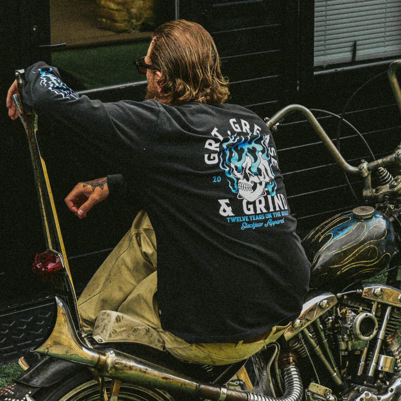 Grit, Grease & Grind Long Sleeve T Shirt - Faded Black - Slackjaw Apparel