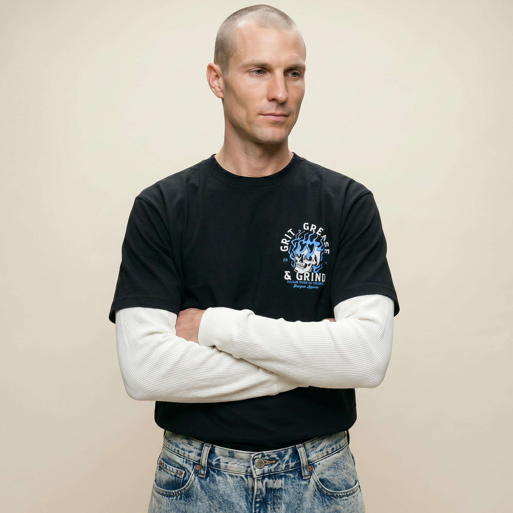 Grit, Grease & Grind T Shirt - Faded Black