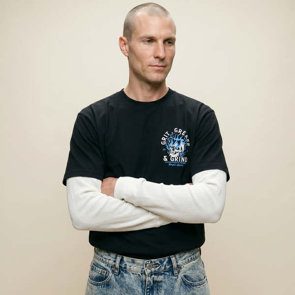 Grit, Grease & Grind T Shirt - Faded Black