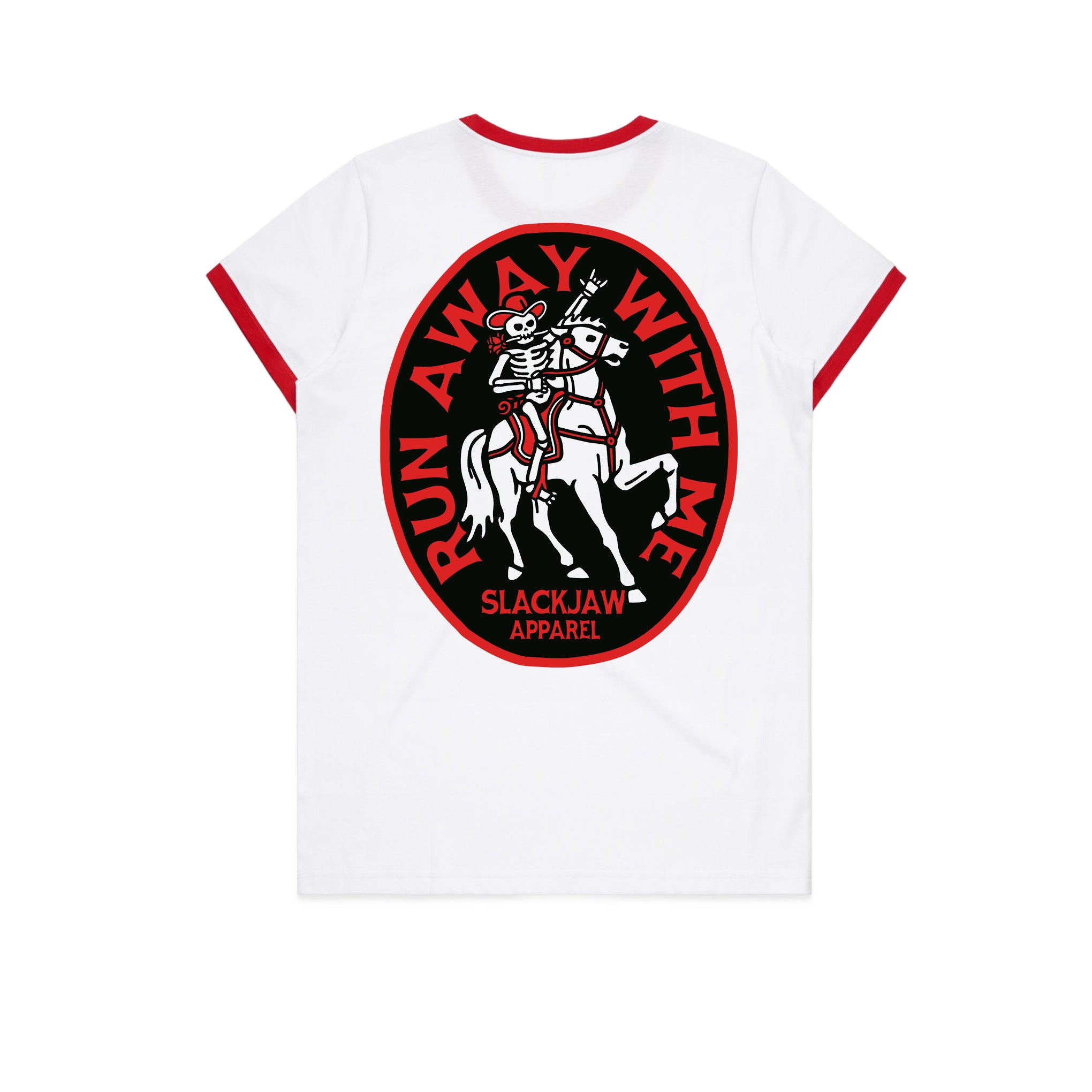 Run Away Women's Ringer T Shirt - White/Red - Slackjaw Apparel