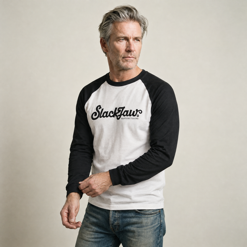 Script Raglan Long Sleeve T Shirt - Black/White